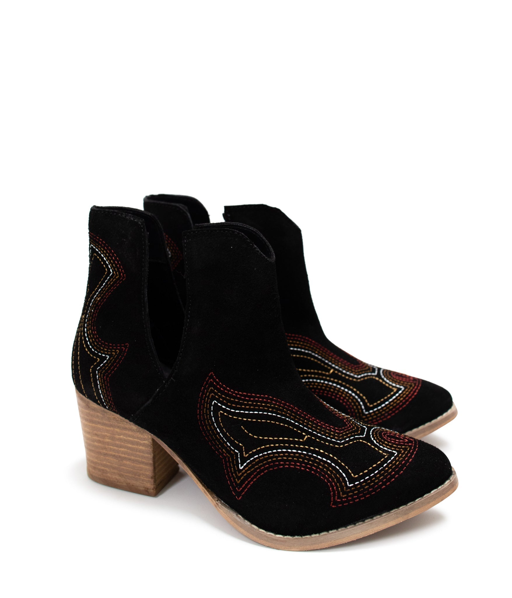 Journee Suede Ankle Boots Black 3 Inch Heel Western Stitch Naughty Monkey